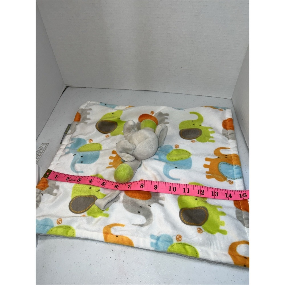 Blankets & Beyond Elephant Lovey White Gray Green Orange Baby Security Blanket - Picture 5 of 5
